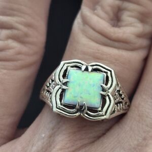 Artisan Silver Ring with Iridescent Opal